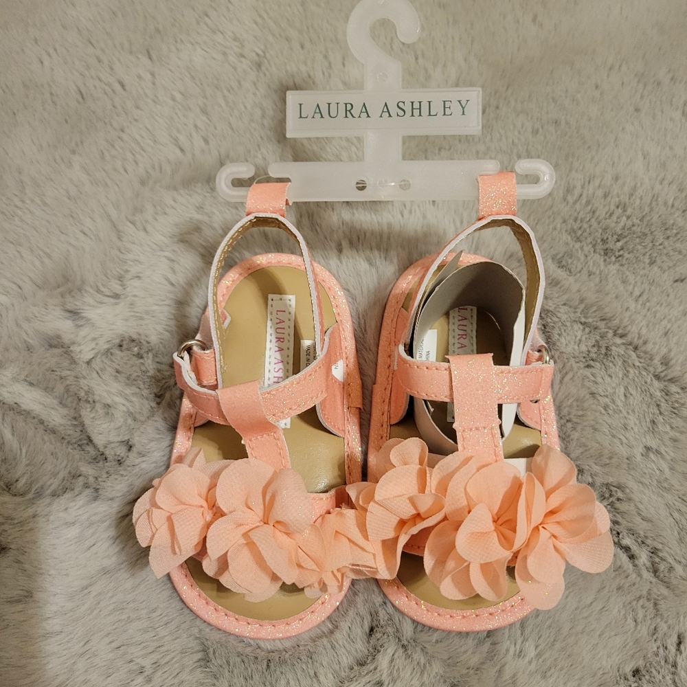 Nwt laura ashley peach floral glittery baby Girls sandals